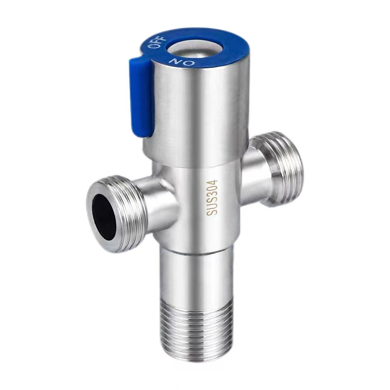 Blue Handle 180 ° Meji Iho onigun Mẹta-Ona Àtọwọdá Blue Handle 180 ° Meji Iho onigun Mẹta-Ona Àtọwọdá