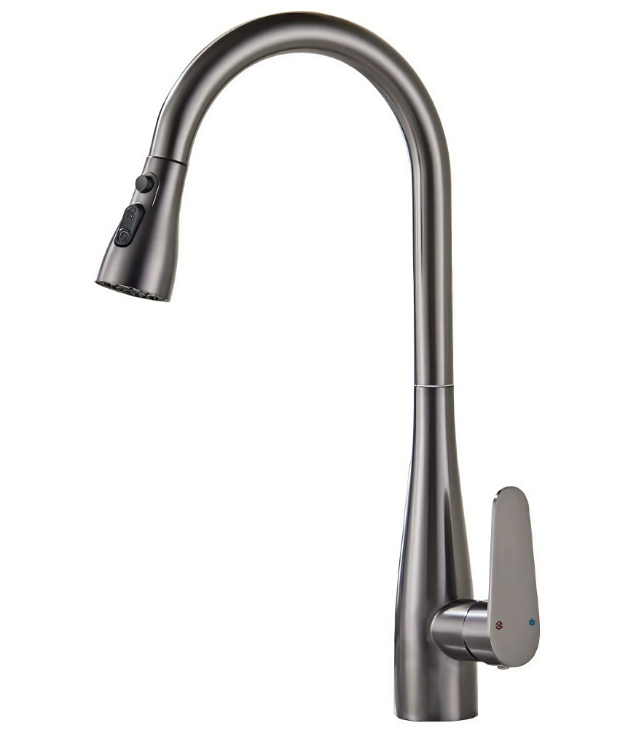 Gunmetal Grey High-Arc Gooseneck Gbona Ati Tutu idana Faucet Faucet Gunmetal Grey High-Arc Gooseneck Gbona Ati Tutu idana Faucet Faucet