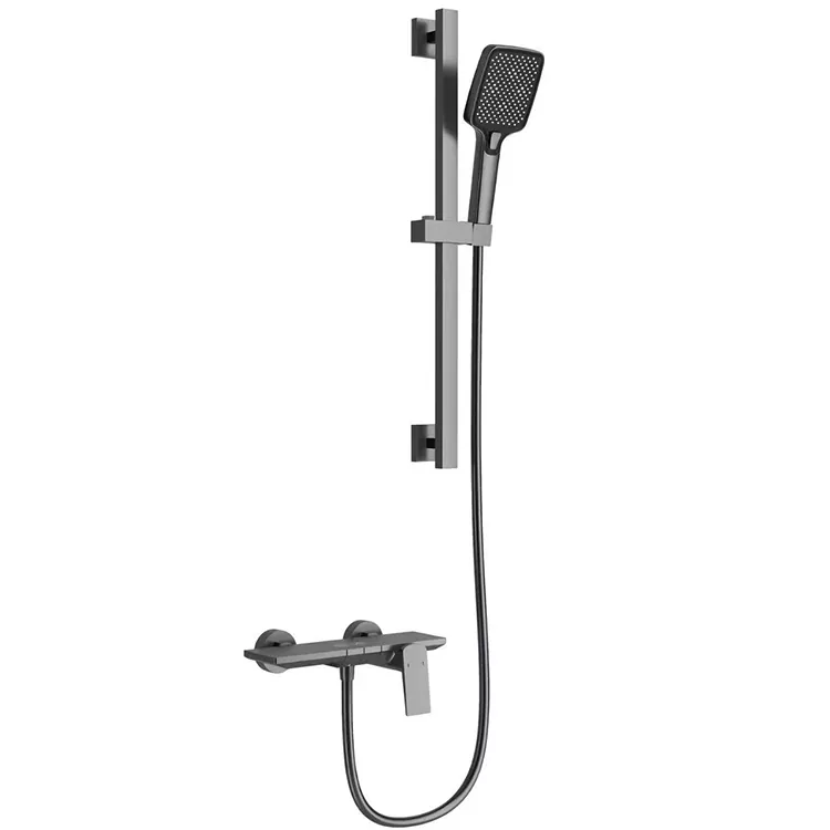Gunmetal Grey Square Shower Ṣeto Pẹlu Pẹpẹ Ifaworanhan Adijositabulu