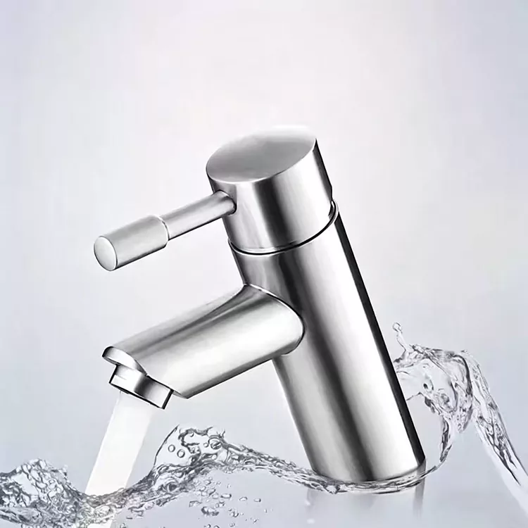 Cylindrical Slanted Brushed Hot and Cold Basin Faucet 