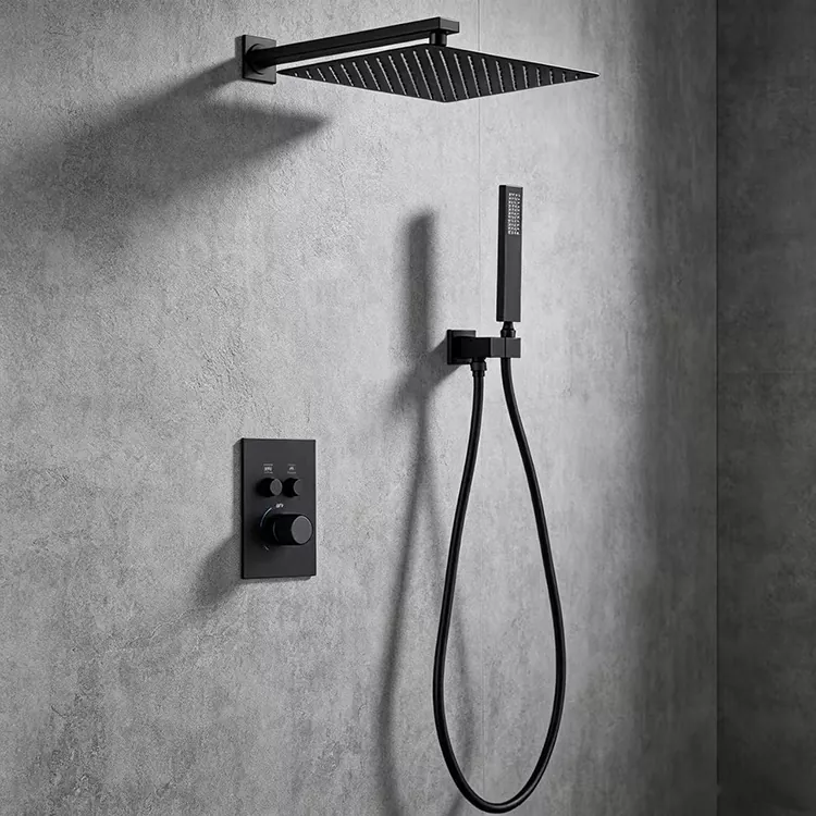 In-wall square overhead pressurized shower head