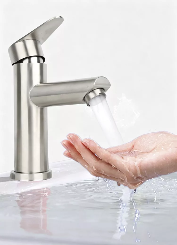 Cylindrical Flat Handle Hot And Cold Basin Faucet