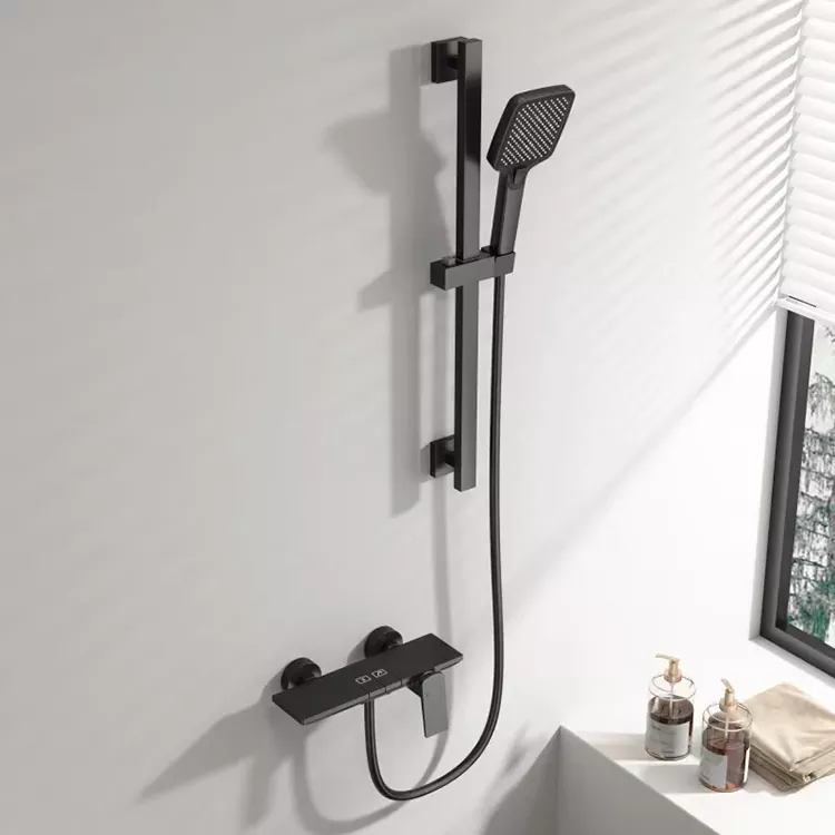 Gunmetal gray square shower set with adjustable slide bar