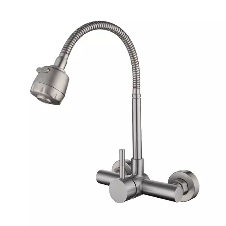 Idana Odi-Mounted Double-Iho Universal Gbona Ati Tutu Omi faucet Idana Odi-Mounted Double-Iho Universal Gbona Ati Tutu Omi faucet